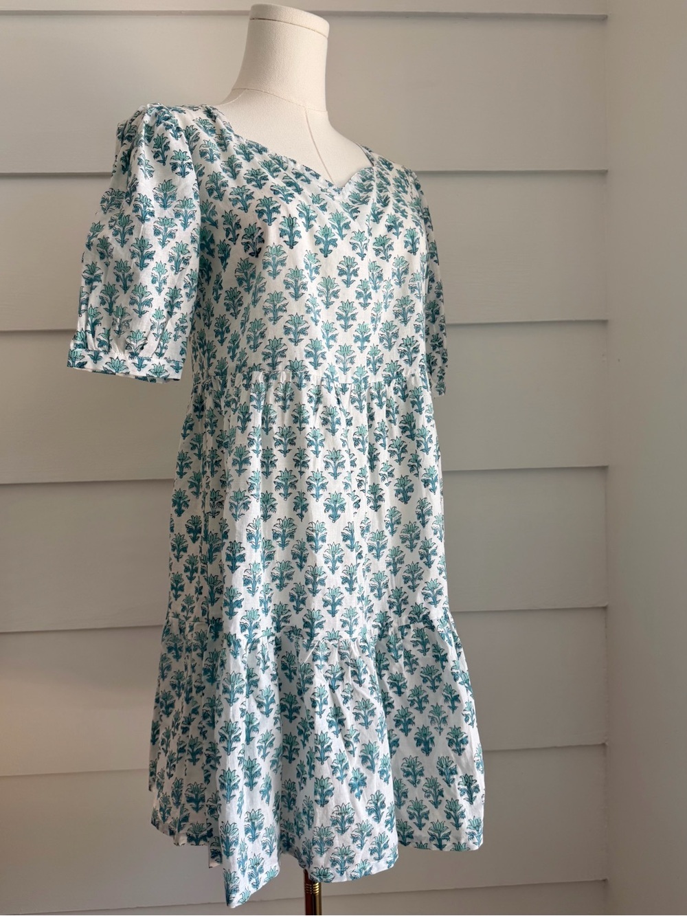 Indian Cotton Floral Block Print Mini Dress Indigo by Boutin size M - Picture 2 of 8